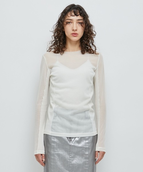 STUDIOUS(ステュディオス)の「【STUDIOUS/ステュディオス】リブパネルスキンシアートップ(Tシャツ/カットソー・レディース・ホワイト/ブラウン/ブラック/ブルー・FREE)」の21枚目の写真