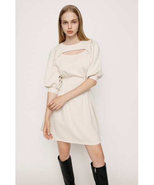 SLY(スライ)の「FRONT OPEN TUCK SLEEVE S/OP フロント オープン タック スリーブ ショート ワンピース(ワンピース・レディース・ブラック/アイボリー・1/2)」の2枚目の写真
