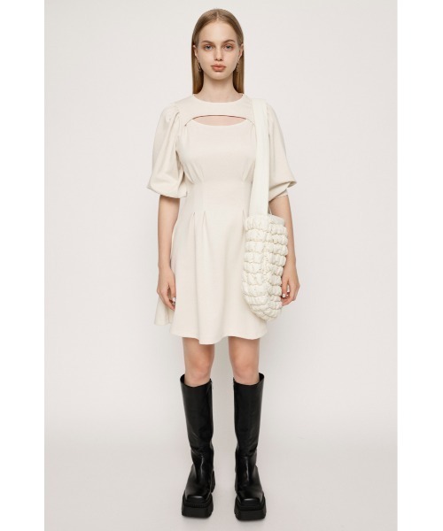 SLY(スライ)の「FRONT OPEN TUCK SLEEVE S/OP フロント オープン タック スリーブ ショート ワンピース(ワンピース・レディース・ブラック/アイボリー・1/2)」の3枚目の写真