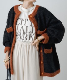 アルパカ混バイカラーニットコート