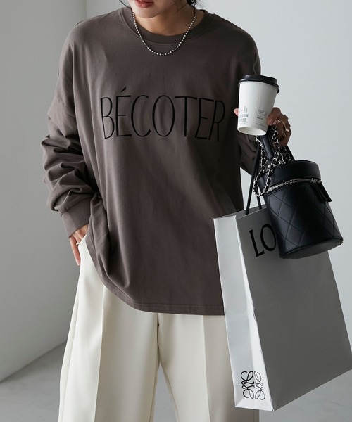 Anss.me(アンスミー)の「【Anss.me】オーバーサイズシンプルロゴプリントロンT(Tシャツ/カットソー・レディース・ホワイト系2/ブラウン/ホワイト系1/ブラック/チャコールグレー・FREE)」の5枚目の写真