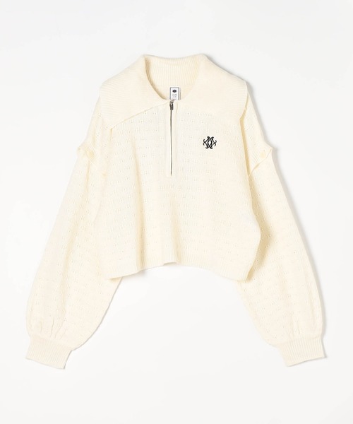 179/WG（イチナナキュウダブルジー）の「2WAYハーフZIPニット／ベスト（袖取り外し）（ニット/セーター・レディース・ブラック×ホワイト/ブルー/オフホワイト・FREE）」の4枚目の写真