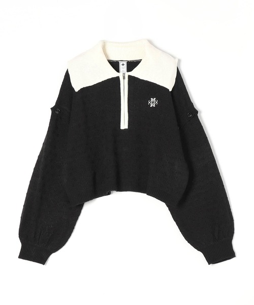 179/WG（イチナナキュウダブルジー）の「2WAYハーフZIPニット／ベスト（袖取り外し）（ニット/セーター・レディース・ブラック×ホワイト/ブルー/オフホワイト・FREE）」の6枚目の写真