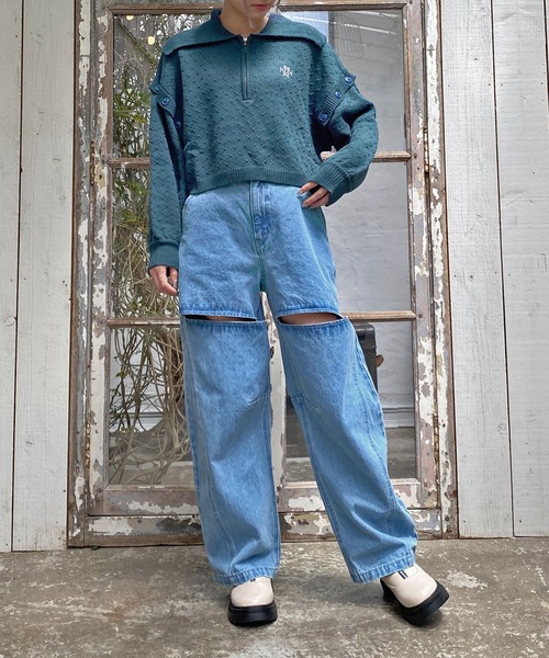 179/WG（イチナナキュウダブルジー）の「2WAYハーフZIPニット／ベスト（袖取り外し）（ニット/セーター・レディース・ブラック×ホワイト/ブルー/オフホワイト・FREE）」の20枚目の写真