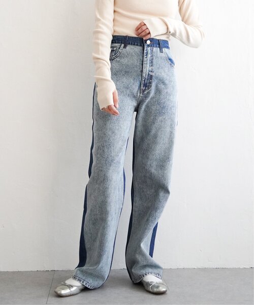 VENCEEXCHANGE(ヴァンスエクスチェンジ)の「センター切り替えワイドデニムパンツ(デニムパンツ・レディース・ブルー/ブラック・S/M)」の2枚目の写真