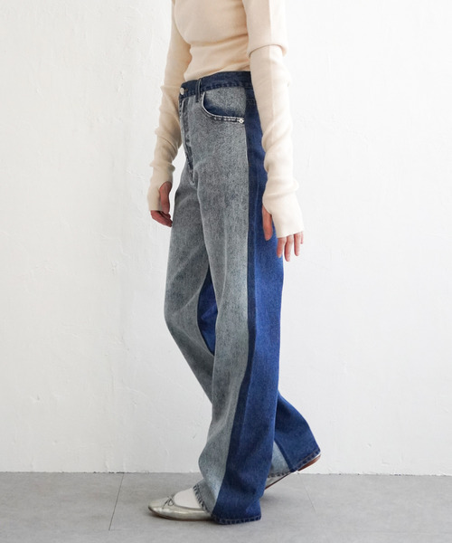 VENCEEXCHANGE(ヴァンスエクスチェンジ)の「センター切り替えワイドデニムパンツ(デニムパンツ・レディース・ブルー/ブラック・S/M)」の6枚目の写真