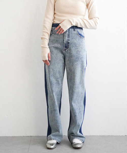 VENCEEXCHANGE(ヴァンスエクスチェンジ)の「センター切り替えワイドデニムパンツ(デニムパンツ・レディース・ブルー/ブラック・S/M)」の7枚目の写真
