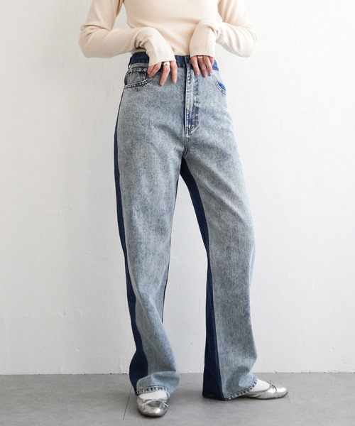 VENCEEXCHANGE(ヴァンスエクスチェンジ)の「センター切り替えワイドデニムパンツ(デニムパンツ・レディース・ブルー/ブラック・S/M)」の16枚目の写真