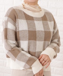 ギンガムチェック」に該当するニット/セーター（クルーネック(丸首
