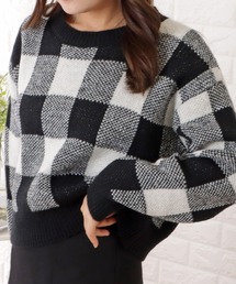 ギンガムチェック」に該当するニット/セーター（クルーネック(丸首
