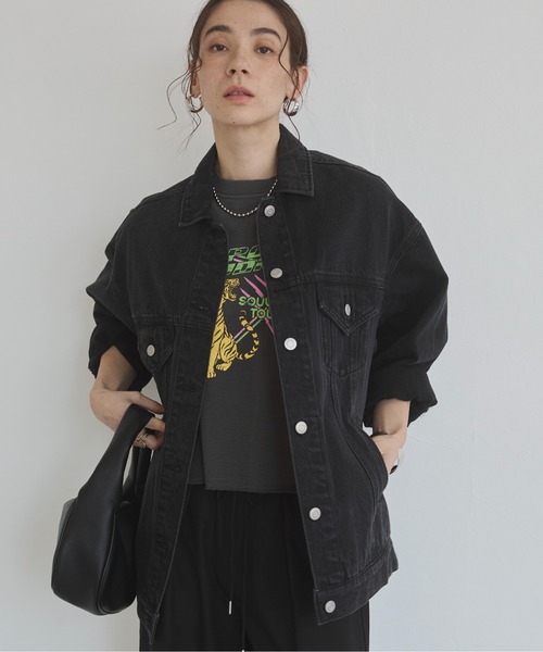 アッパーハイツ ビックシルエットデニムジャケット Gジャン 黒 グレー アッパーハイツ オーバーサイズ デニムジャケット Gジャン THE