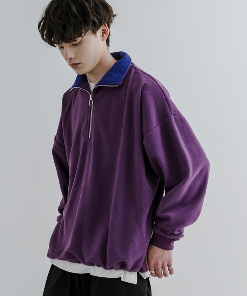 Rocky Monroe（ロッキーモンロー）の「オーバーサイズ フリース ハーフジッププルオーバー スウェット トラックジャケット（スウェット・メンズ・ブラック/オフホワイト/パープル/グレー/グリーン/オレンジ/ブルー/ネイビー・L/XL/M）」の8枚目の写真