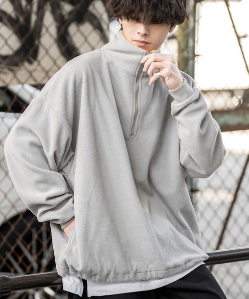 Rocky Monroe（ロッキーモンロー）の「オーバーサイズ フリース ハーフジッププルオーバー スウェット トラックジャケット（スウェット・メンズ・ブラック/オフホワイト/パープル/グレー/グリーン/オレンジ/ブルー/ネイビー・L/XL/M）」の4枚目の写真