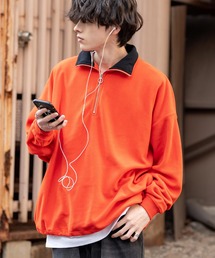 オーバーサイズ フリース ハーフジッププルオーバー スウェット トラックジャケット