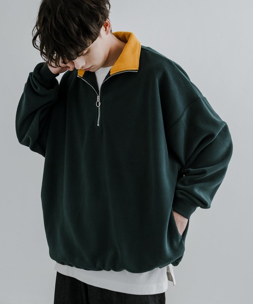 オーバーサイズ フリース ハーフジッププルオーバー スウェット