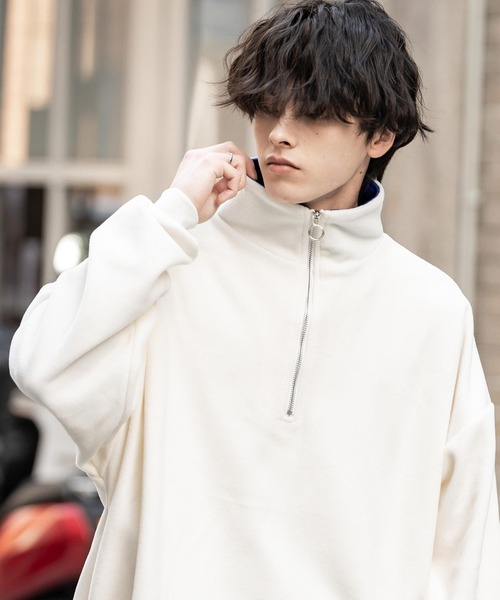 オーバーサイズ フリース ハーフジッププルオーバー スウェット