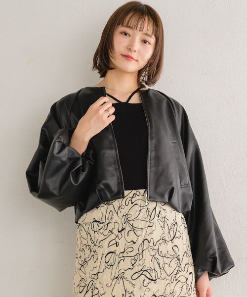 RETRO GIRL（レトロガール）の「アソート袖ボリュームJK（ノーカラージャケット・レディース・ブラック/ナチュラル/ベージュ・ONE SIZE）」の15枚目の写真