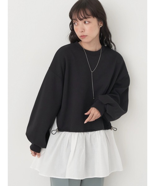 earth music&ecology(アースミュージックアンドエコロジー)の「ダンボールレイヤードチュニック(チュニック・レディース・ブラック/アイボリー/ダークグレー・FREE)」の2枚目の写真