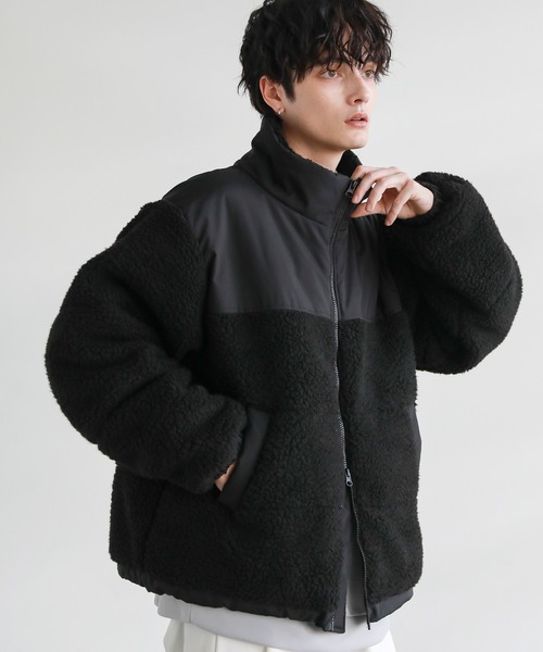 MSG（エムエスジー）の「ボア切替中綿ルーズシルエットジャケット（ブルゾン・メンズ・ブラック/アイボリー/モカ/ブラウン系/グレー系/カーキ系/アイボリー系・XL/S/M/L）」の3枚目の写真