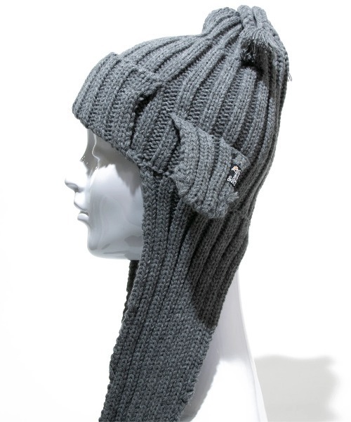 go slow caravan(ゴースローキャラバン)の「MIX KNITロングイヤーフライトキャップ(ニットキャップ/ビーニー・レディース・ブラック/グレー・FREE)」の6枚目の写真