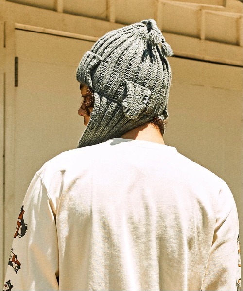 go slow caravan(ゴースローキャラバン)の「MIX KNITロングイヤーフライトキャップ(ニットキャップ/ビーニー・レディース・ブラック/グレー・FREE)」の8枚目の写真