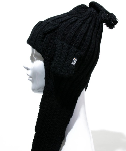 go slow caravan(ゴースローキャラバン)の「MIX KNITロングイヤーフライトキャップ(ニットキャップ/ビーニー・レディース・ブラック/グレー・FREE)」の11枚目の写真