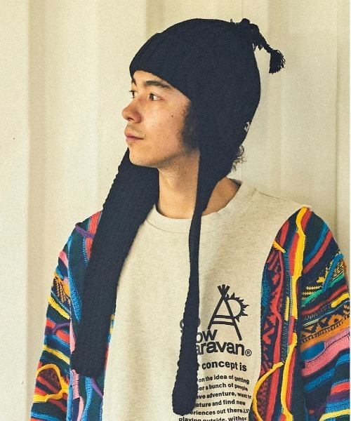 go slow caravan(ゴースローキャラバン)の「MIX KNITロングイヤーフライトキャップ(ニットキャップ/ビーニー・レディース・ブラック/グレー・FREE)」の12枚目の写真