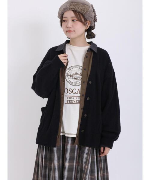 Samansa Mos2（サマンサ モスモス）の「ラムナイロンVネックゆるカーディガン（カーディガン/ボレロ・レディース・ピンク/ブラウン/キナリ/ブラック/イエロー/グリーン・F）」の2枚目の写真