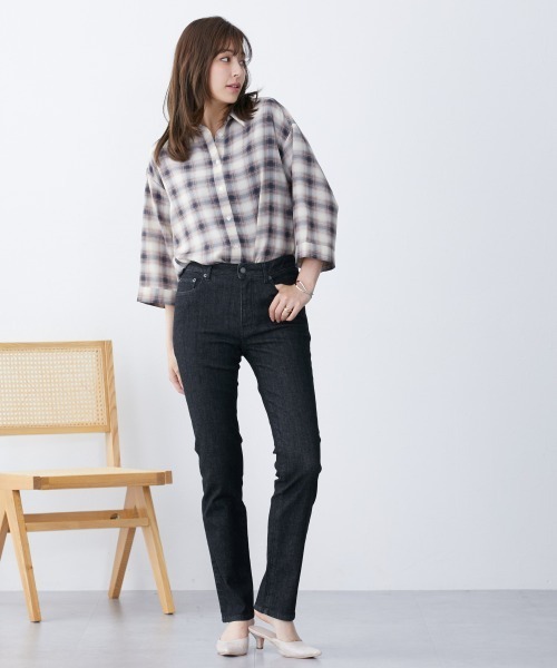 高身長 すごのびストレッチデニムストレートパンツ（股下