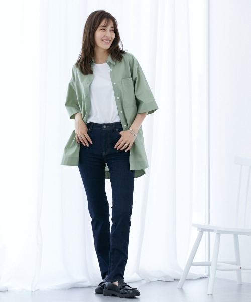 セール】高身長 すごのびストレッチデニムストレートパンツ