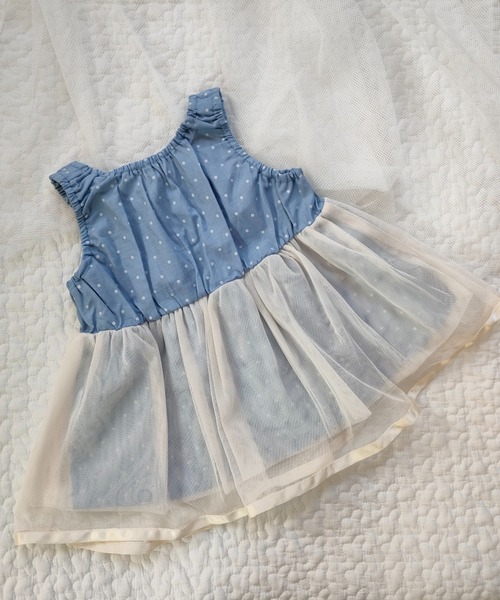 00s TRALALA ドットレース ホワイトシフォン前開きチュニック 姫系 ふんわりシフォンにミルクティーカラーレース 前開きベビー