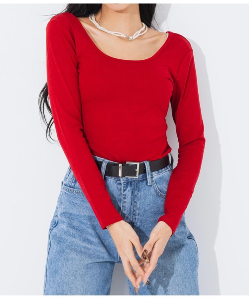 LATINA（ラティーナ）の「Tシャツ 前後2way Vネック Uネック 長袖（Tシャツ/カットソー・レディース・レッド/ブラック/グレー・FREE）」の3枚目の写真