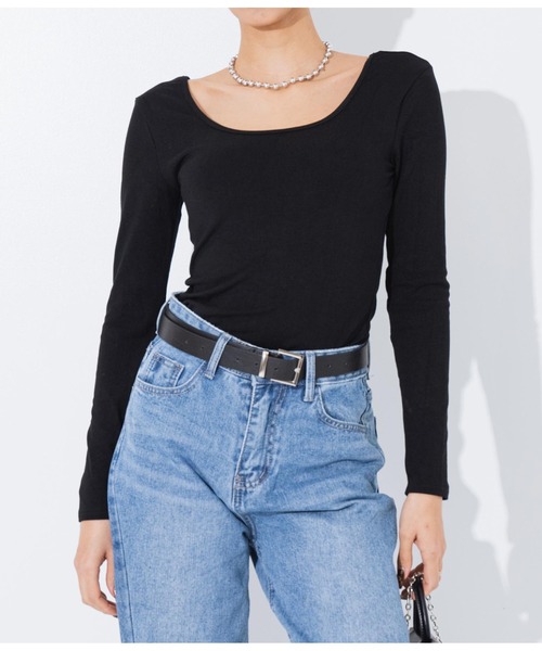 LATINA（ラティーナ）の「Tシャツ 前後2way Vネック Uネック 長袖（Tシャツ/カットソー・レディース・レッド/ブラック/グレー・FREE）」の8枚目の写真