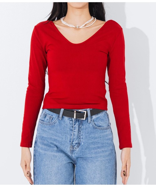 LATINA（ラティーナ）の「Tシャツ 前後2way Vネック Uネック 長袖（Tシャツ/カットソー・レディース・レッド/ブラック/グレー・FREE）」の6枚目の写真