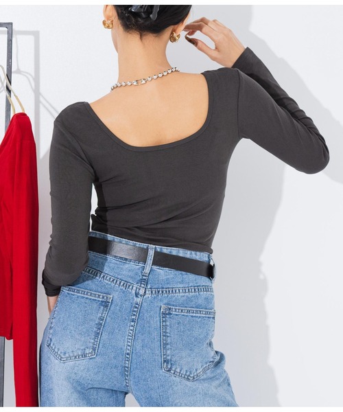 LATINA（ラティーナ）の「Tシャツ 前後2way Vネック Uネック 長袖（Tシャツ/カットソー・レディース・レッド/ブラック/グレー・FREE）」の20枚目の写真