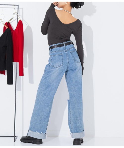 LATINA（ラティーナ）の「Tシャツ 前後2way Vネック Uネック 長袖（Tシャツ/カットソー・レディース・レッド/ブラック/グレー・FREE）」の15枚目の写真