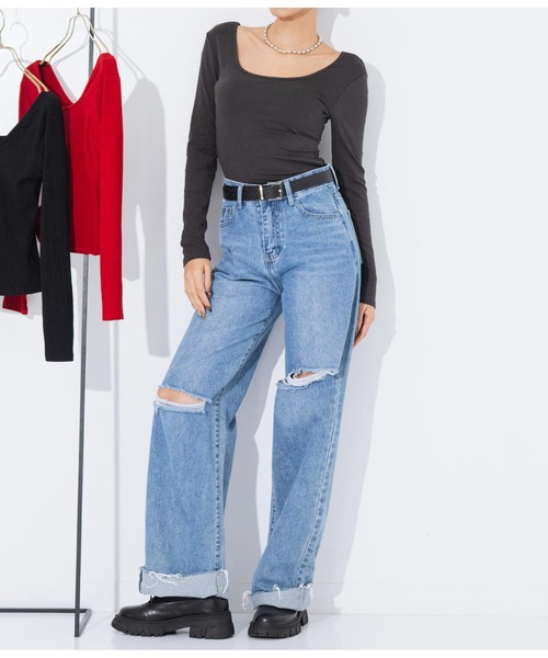 LATINA（ラティーナ）の「Tシャツ 前後2way Vネック Uネック 長袖（Tシャツ/カットソー・レディース・レッド/ブラック/グレー・FREE）」の17枚目の写真