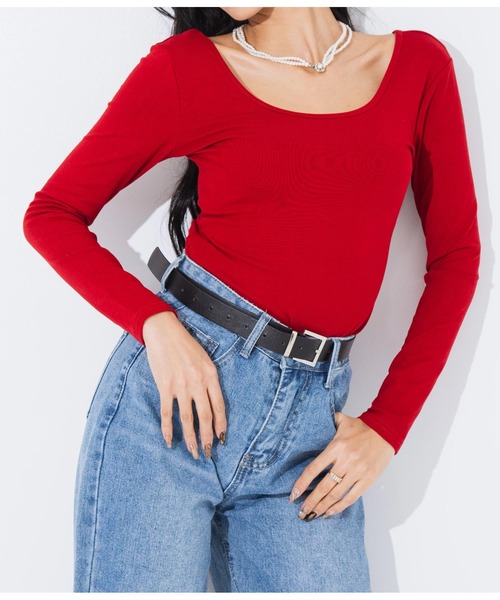 LATINA（ラティーナ）の「Tシャツ 前後2way Vネック Uネック 長袖（Tシャツ/カットソー・レディース・レッド/ブラック/グレー・FREE）」の14枚目の写真