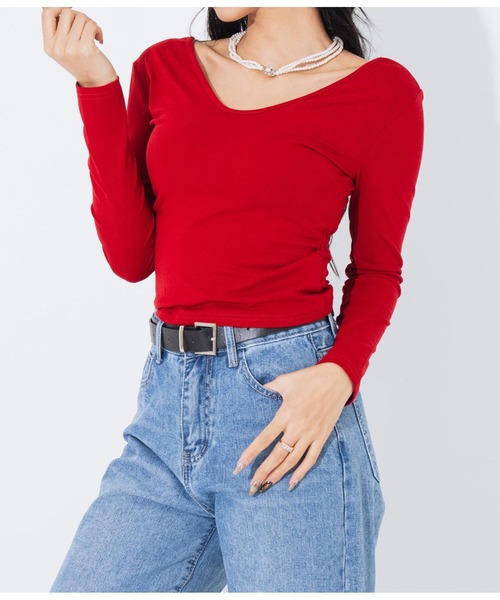 LATINA（ラティーナ）の「Tシャツ 前後2way Vネック Uネック 長袖（Tシャツ/カットソー・レディース・レッド/ブラック/グレー・FREE）」の13枚目の写真