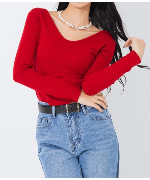 LATINA（ラティーナ）の「Tシャツ 前後2way Vネック Uネック 長袖（Tシャツ/カットソー・レディース・レッド/ブラック/グレー・FREE）」の12枚目の写真