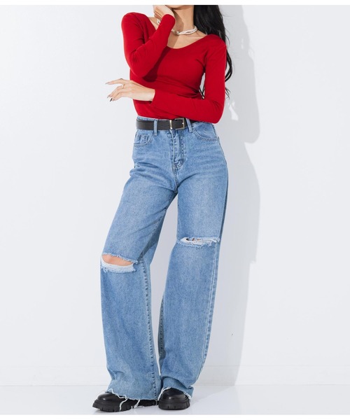 LATINA（ラティーナ）の「Tシャツ 前後2way Vネック Uネック 長袖（Tシャツ/カットソー・レディース・レッド/ブラック/グレー・FREE）」の10枚目の写真