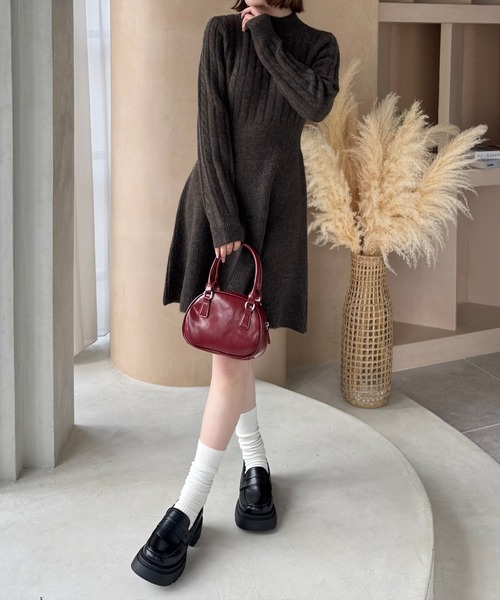 clear（クリア）の「ケーブルミニニットワンピース≪STAY MOTION≫（ワンピース・レディース・ブラウン/ブラック/チャコールグレー・F）」の6枚目の写真