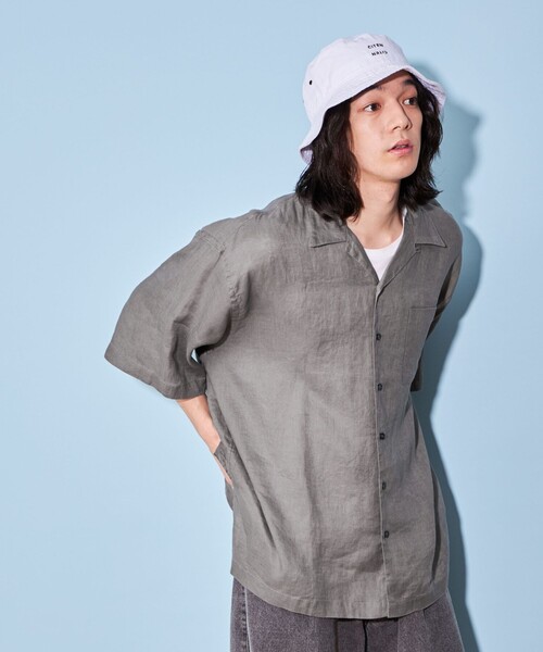 CITEN（シテン）の「＜CITEN＞リネン オープンカラー シャツ（シャツ/ブラウス・メンズ・ブラック/ダークグレー/ホワイト・L/M）」の3枚目の写真