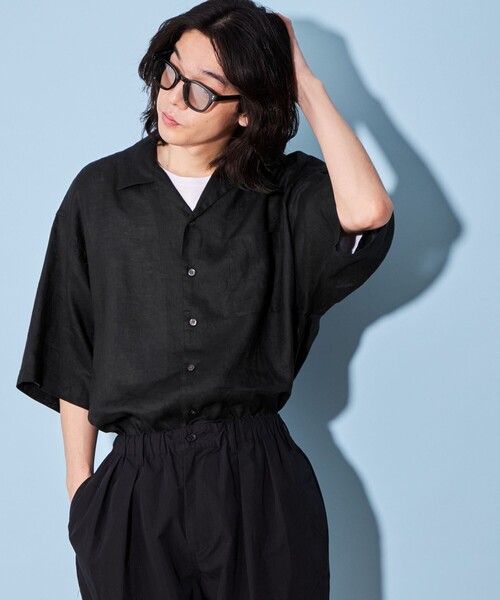 CITEN（シテン）の「＜CITEN＞リネン オープンカラー シャツ（シャツ/ブラウス・メンズ・ブラック/ダークグレー/ホワイト・L/M）」の2枚目の写真