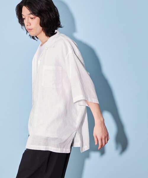 CITEN（シテン）の「＜CITEN＞リネン オープンカラー シャツ（シャツ/ブラウス・メンズ・ブラック/ダークグレー/ホワイト・L/M）」の4枚目の写真