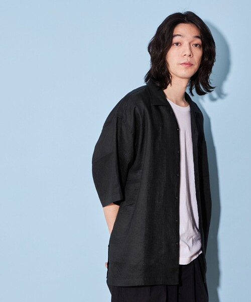 CITEN（シテン）の「＜CITEN＞リネン オープンカラー シャツ（シャツ/ブラウス・メンズ・ブラック/ダークグレー/ホワイト・L/M）」の10枚目の写真