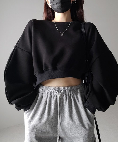 セール】【 3color 】ボリュームスリーブショート丈スウェット
