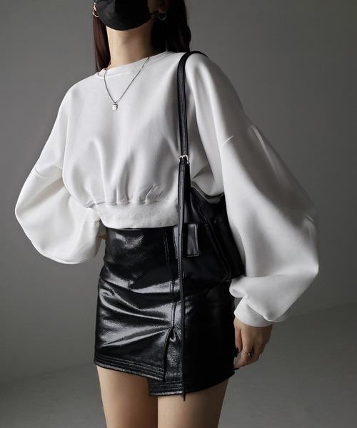 me+em select（ミームセレクト）の「【 ３color 】ボリュームスリーブショート丈スウェット（スウェット・レディース・ブラック/ベージュ/ホワイト・FREE）」の8枚目の写真