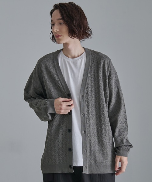 Revo.（レボ）の「Revo.　透かし編みジオメパターン カーディガン（カーディガン/ボレロ・メンズ・ブルー/グレー/グリーン/ブラウン/チャコール・L/M）」の2枚目の写真