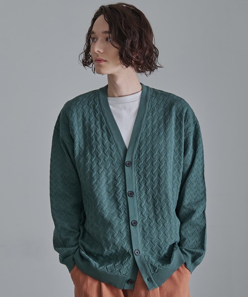 Revo.（レボ）の「Revo.　透かし編みジオメパターン カーディガン（カーディガン/ボレロ・メンズ・ブルー/グレー/グリーン/ブラウン/チャコール・L/M）」の4枚目の写真